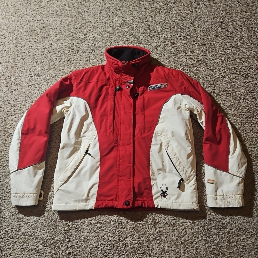 Spyder Ski Jacket Women's 8 Red Ivory Entrant Gll Mock Neck Some‎ Discoloration
